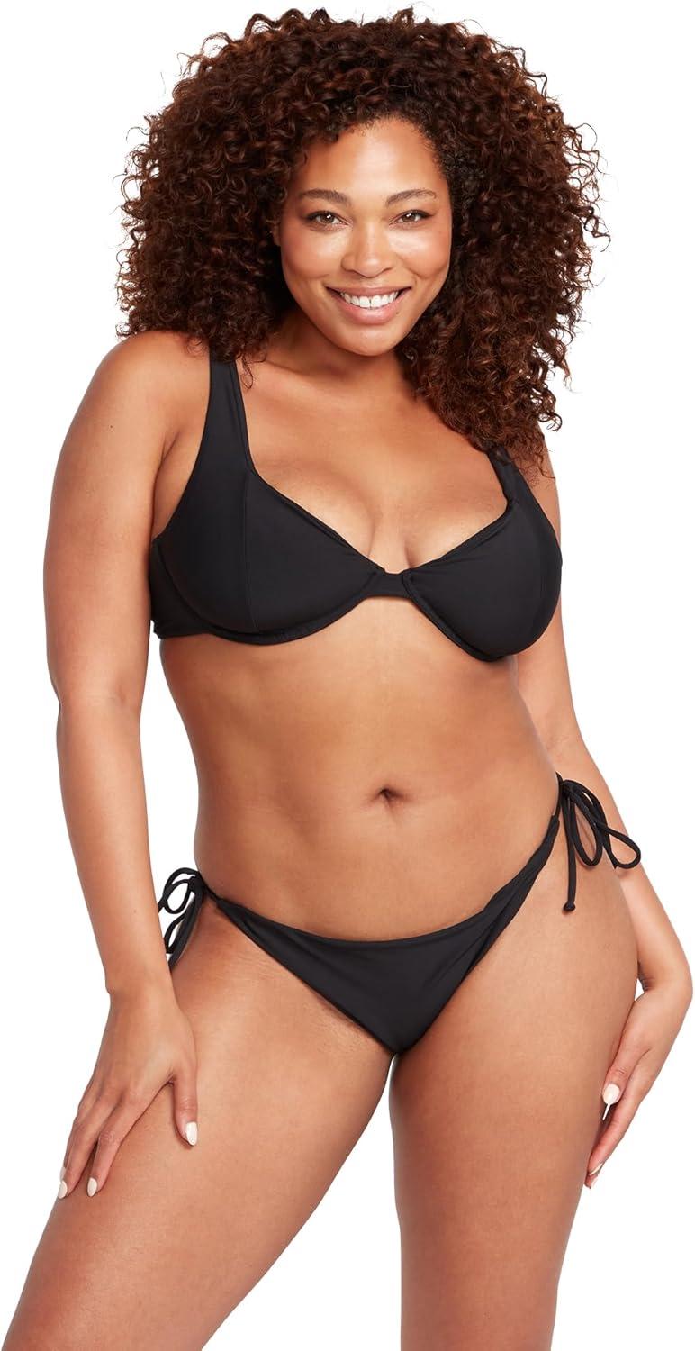 image:imageVolcom Womens Simply Seamless Skimpy Tie Side Swimsuit Bikini BottomBlack 1
