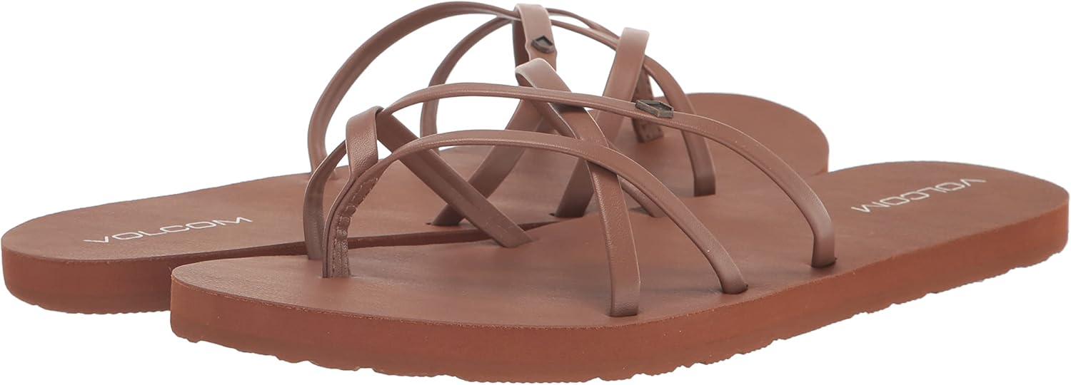 image:imageVolcom womens New School Strappy Flip Flop Sandal Flat Slide With Comfort Foam FootbedCogcognac