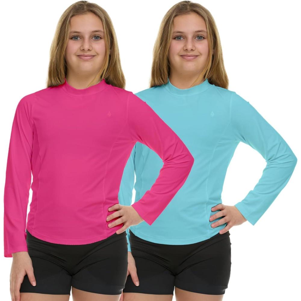 image:imageVolcom Girls Rash Guard 2 Pack Rash Guard for Girls Long Sleeve Swim Shirt SPF50Aqua