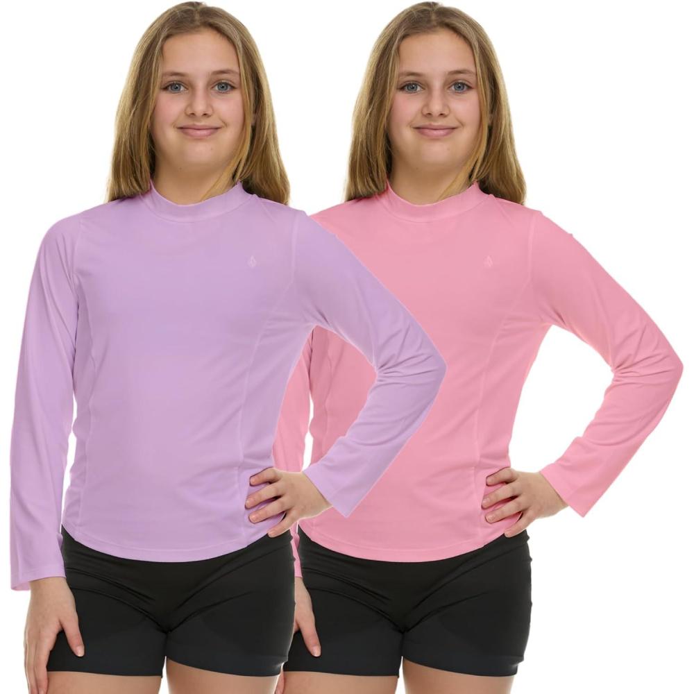 image:imageVolcom Girls Rash Guard 2 Pack Rash Guard for Girls Long Sleeve Swim Shirt SPF50Lavender