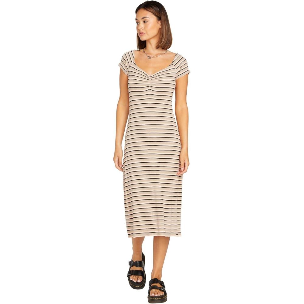 image:imageVolcom Womens All Booed Up Fitted Midi DressTaupe