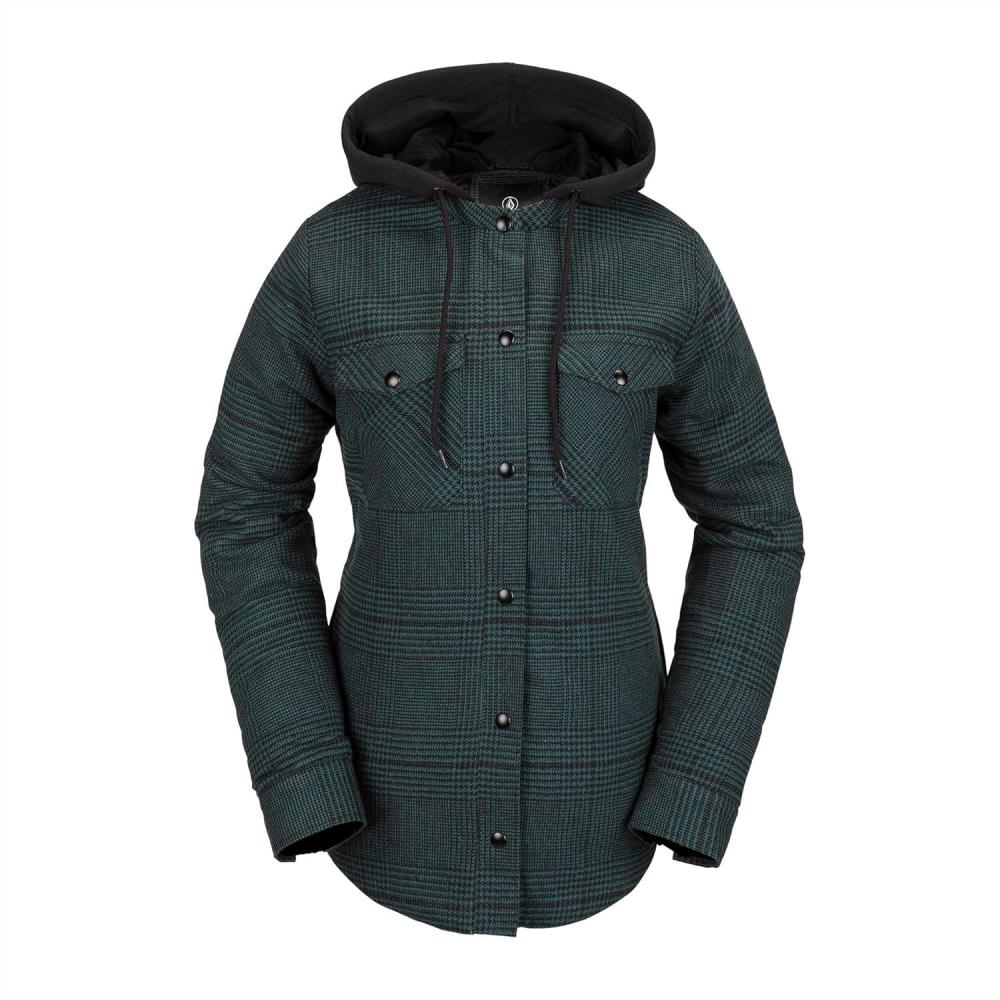 image:imageVolcom Womens Hooded Flannel Snowboard Ski Winter Hooded Shirt JacketBalsam S4