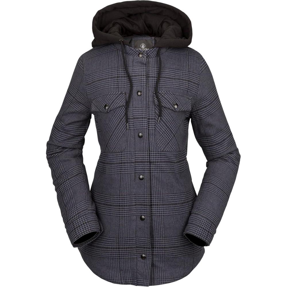 image:imageVolcom Womens Hooded Flannel Snowboard Ski Winter Hooded Shirt JacketBlack S3