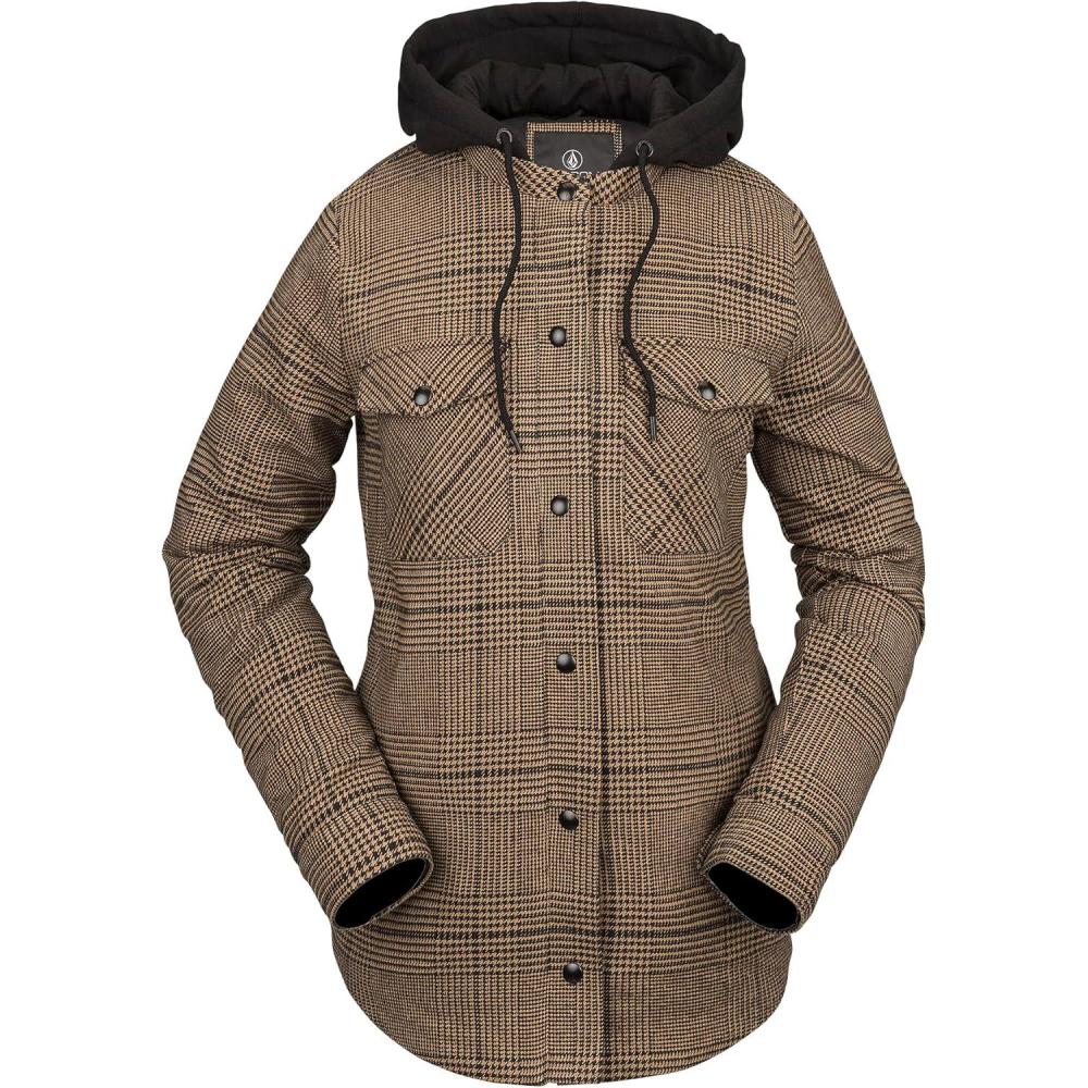 image:imageVolcom Womens Hooded Flannel Snowboard Ski Winter Hooded Shirt JacketCaramel S3