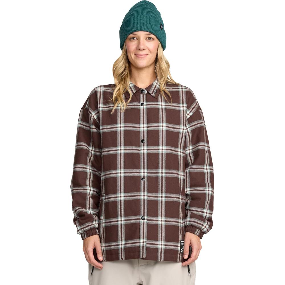 image:imageVolcom Womens Hooded Flannel Snowboard Ski Winter Hooded Shirt JacketOxblood
