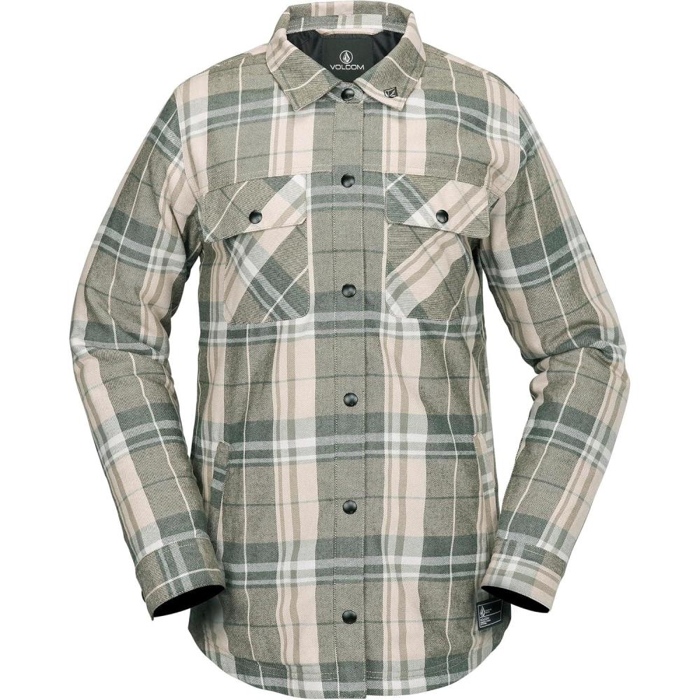 image:imageVolcom Womens Hooded Flannel Snowboard Ski Winter Hooded Shirt JacketSand