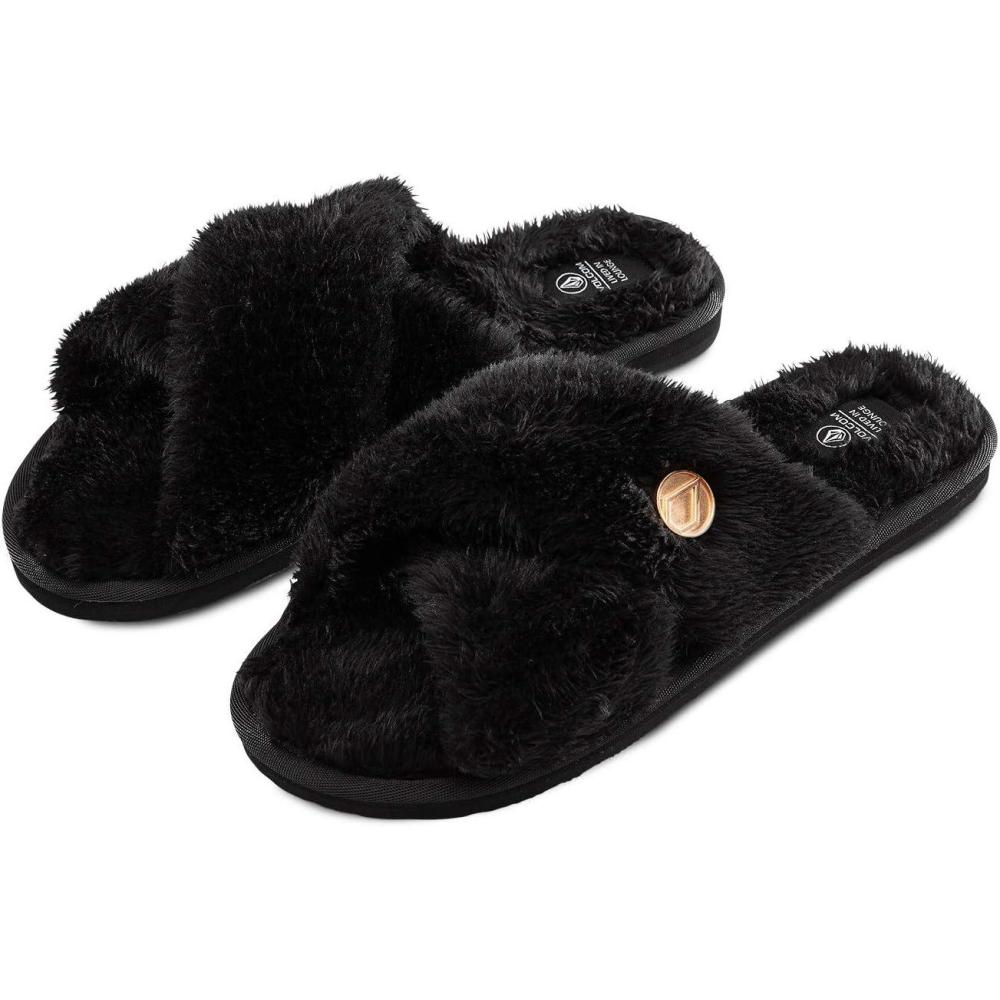 image:imageVolcom Womens Lived in Lounge Faux Fur Slide SandalBlack