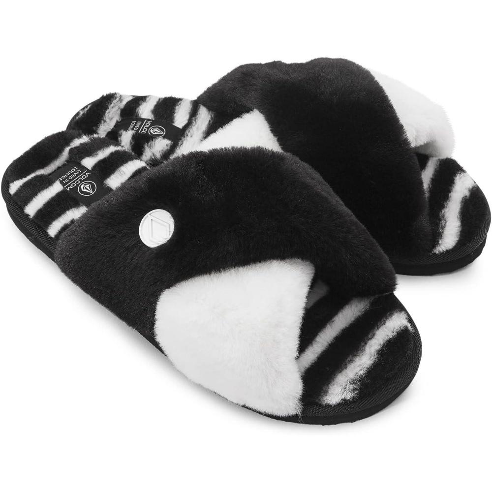 image:imageVolcom Womens Lived in Lounge Faux Fur Slide SandalBlack White
