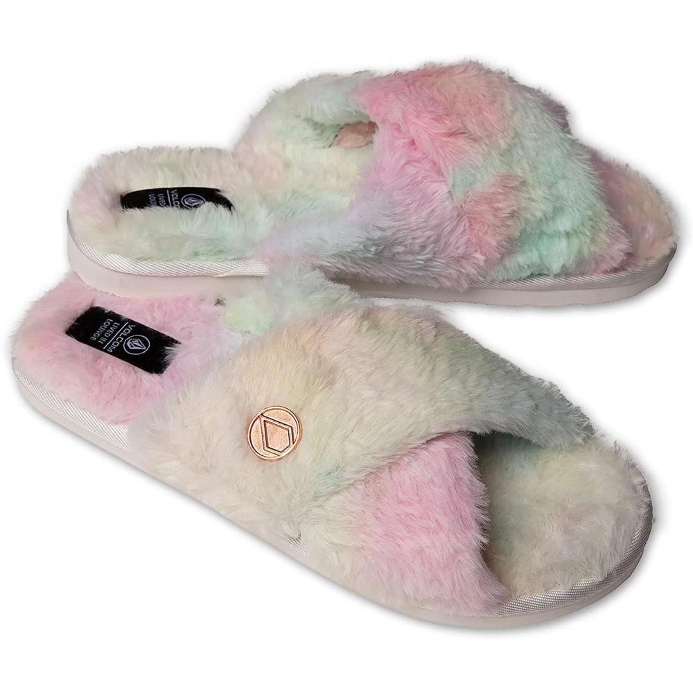 image:imageVolcom Womens Lived in Lounge Faux Fur Slide SandalTie Dye