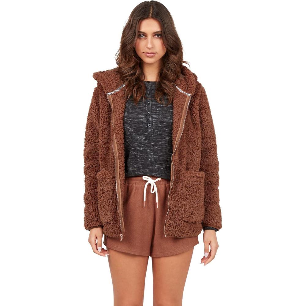 image:imageVolcom Womens Lived in Lounge Phuz Up Sherpa Zip Fleece JacketDark Clay