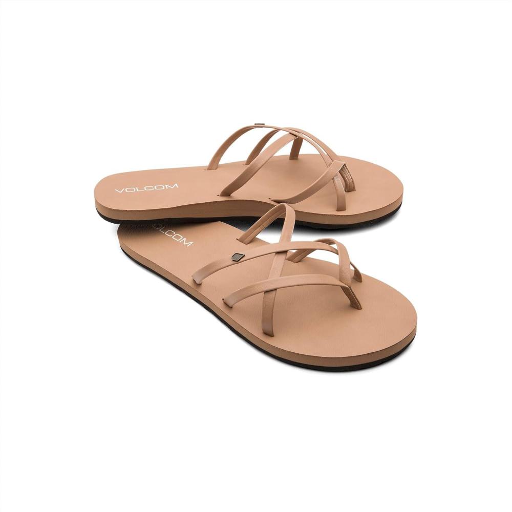 image:imageVolcom Womens New School Strappy Flip Flop Sandal Flat Slide with Comfort Foam Footbed Natural 8