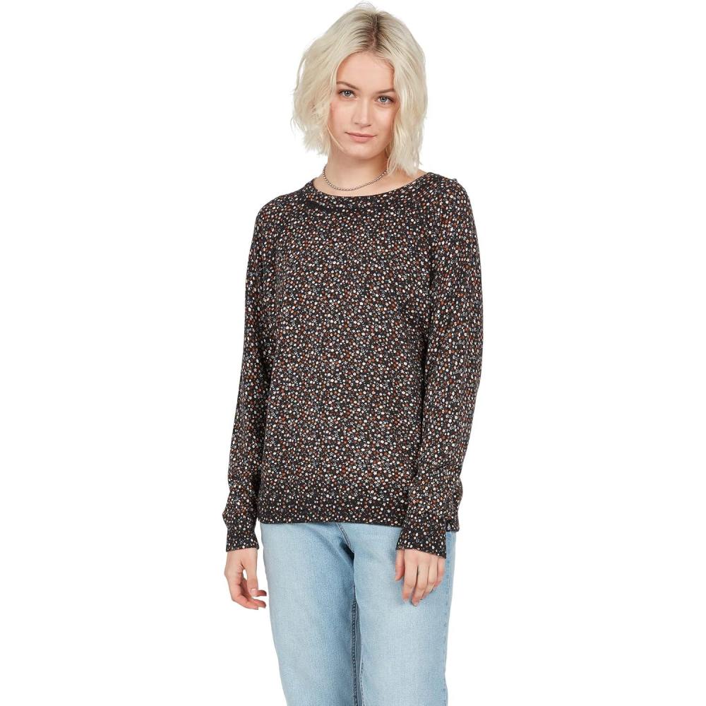 image:imageVolcom Womens Over N Out Crew Neck SweaterBlack Floral Print