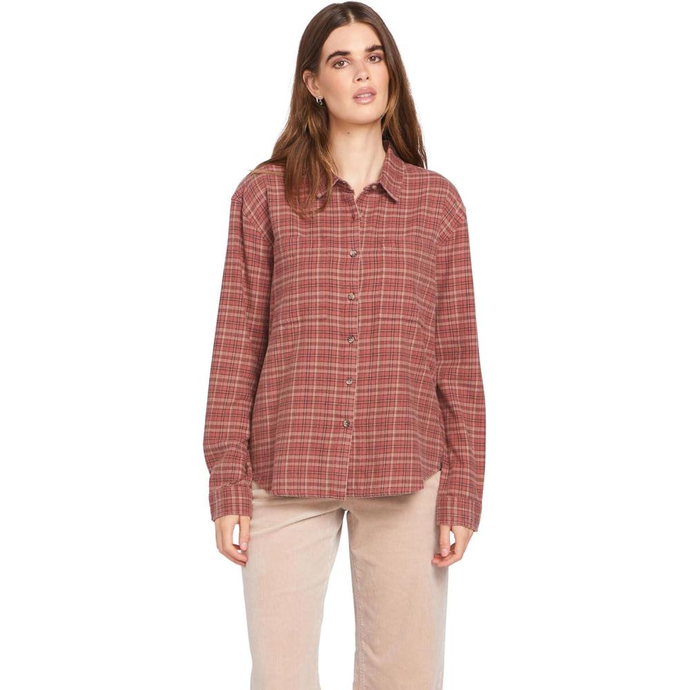 image:imageVolcom Womens Plaid to Meet U Long Sleeve Flannel ShirtChestnut Brown