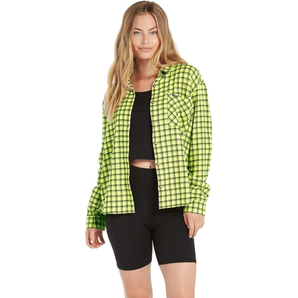 image:imageVolcom Womens Plaid to Meet U Long Sleeve Flannel ShirtLime