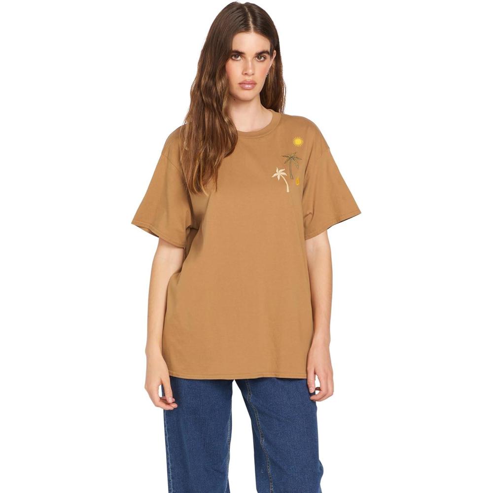 image:imageVolcom Womens Stones Throw Short Sleeve Boyfriend Tee Organic Cotton Jersey TShirtVintage Brown