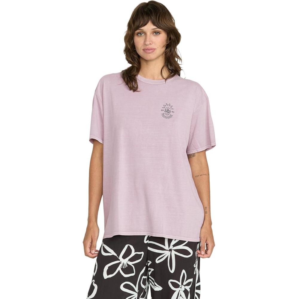image:imageVolcom Womens Stones Throw Short Sleeve Boyfriend Tee Organic Cotton Jersey TShirtViolet Ice