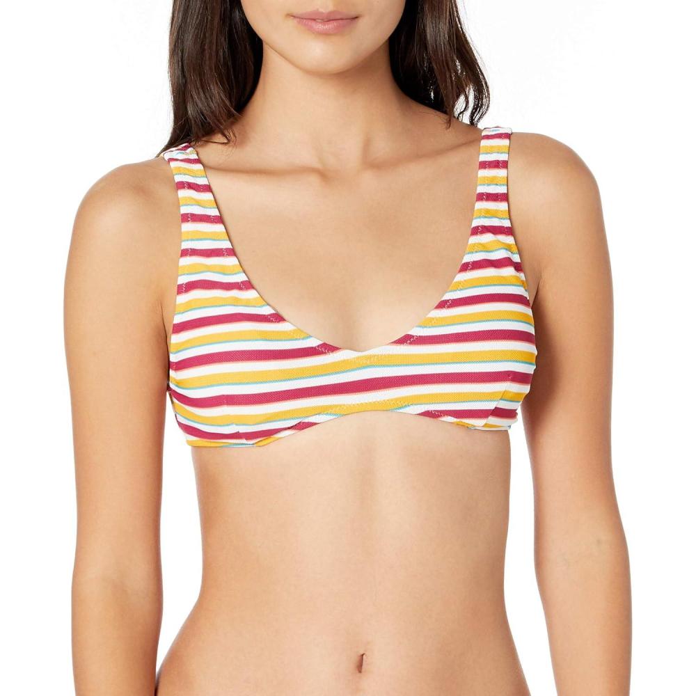 image:imageVolcom Womens Stretch VNeck Bikini Top Sustainable Swim Top with Adjustable Straps and Removable CupsMulti Stripe
