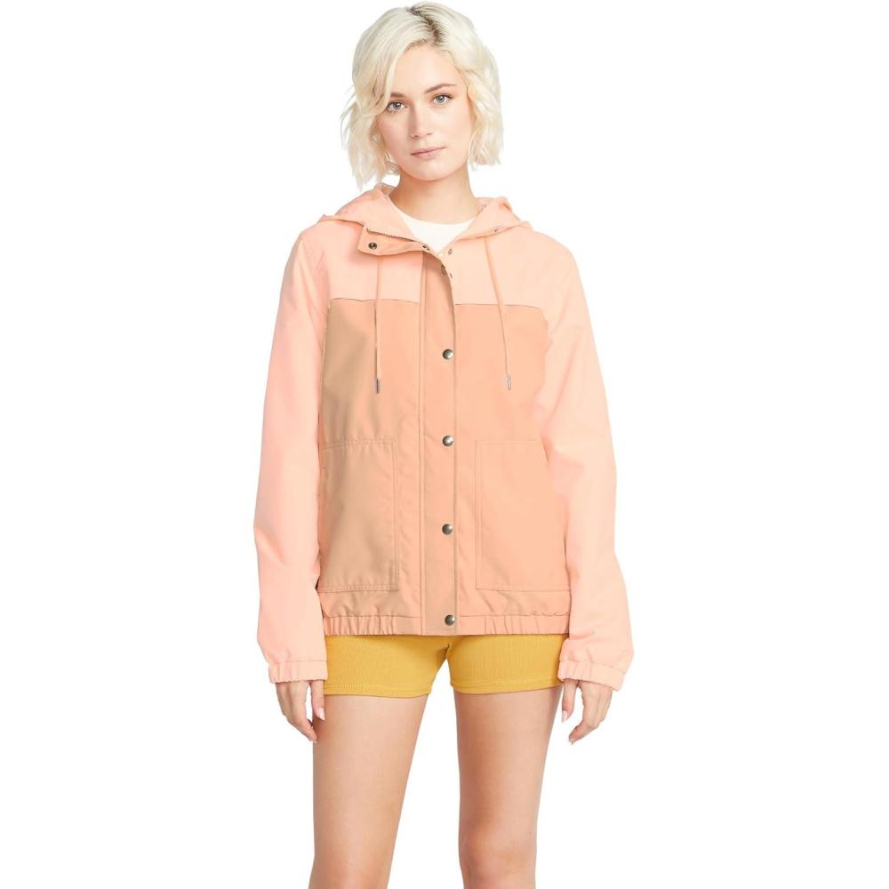 image:imageVolcom womens Enemy Stone Hooded Zip Front Windbreaker Jacket Regular amp Plus SizeCoral