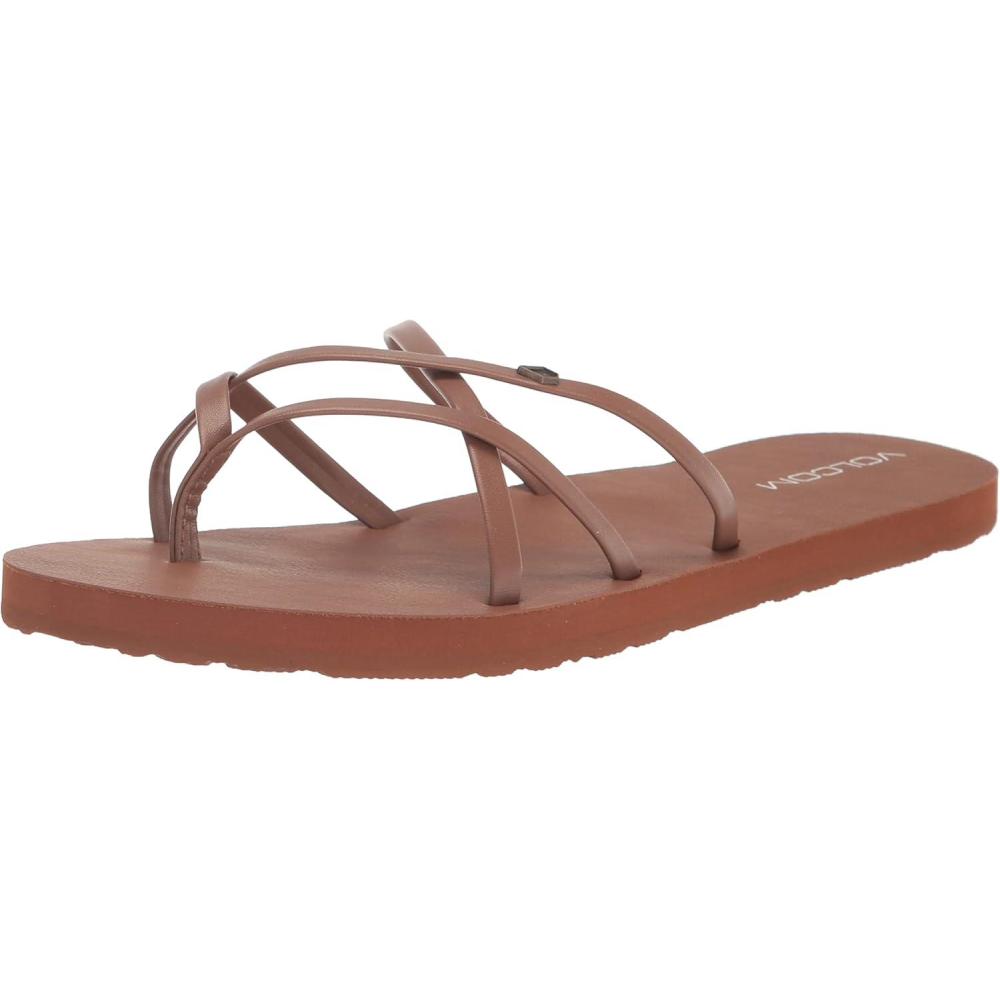 image:imageVolcom womens New School Strappy Flip Flop Sandal  Flat Slide With Comfort Foam FootbedCogcognac