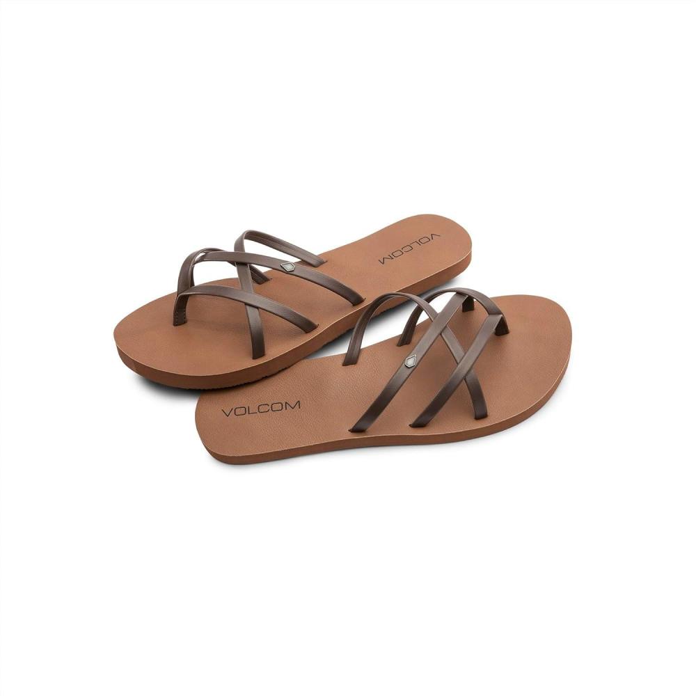 image:imageVolcom womens New School Strappy Flip Flop Sandal Flat Slide With Comfort Foam FootbedNew Brown