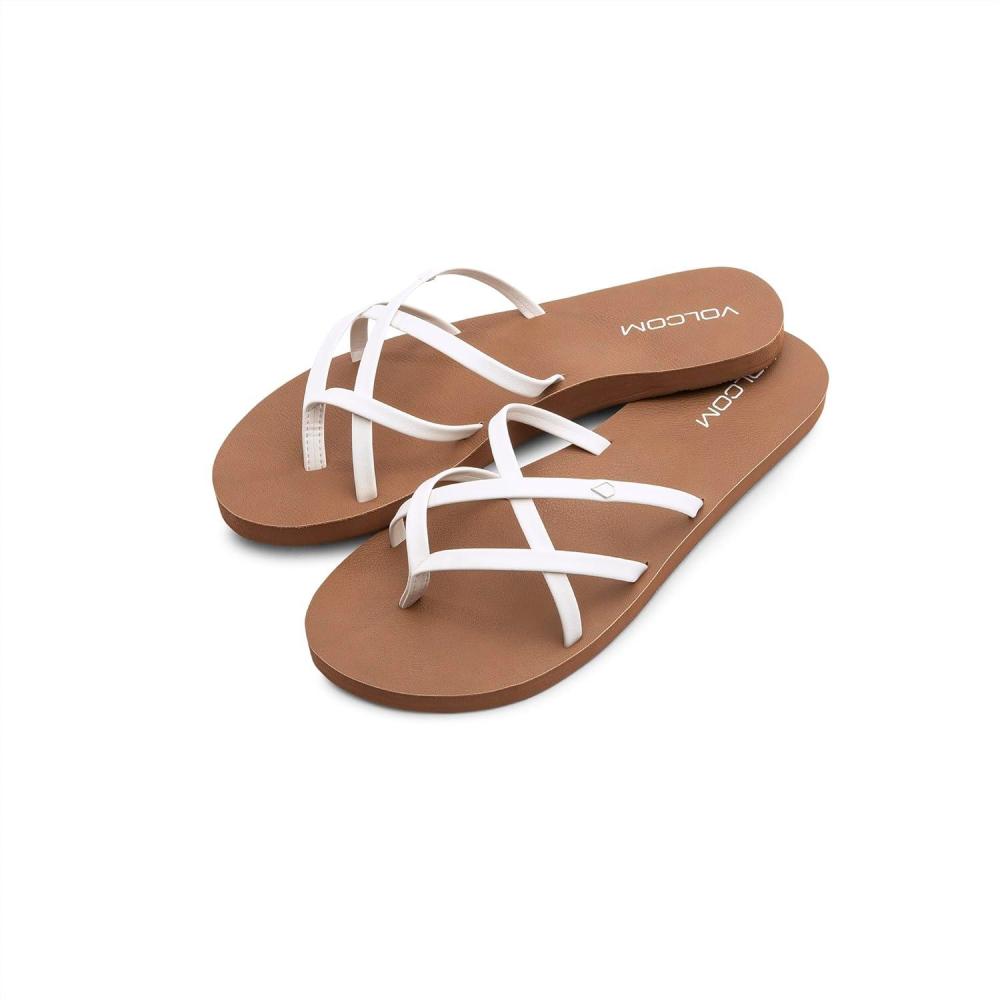 image:imageVolcom womens New School Strappy Flip Flop Sandal Flat Slide With Comfort Foam FootbedNew White