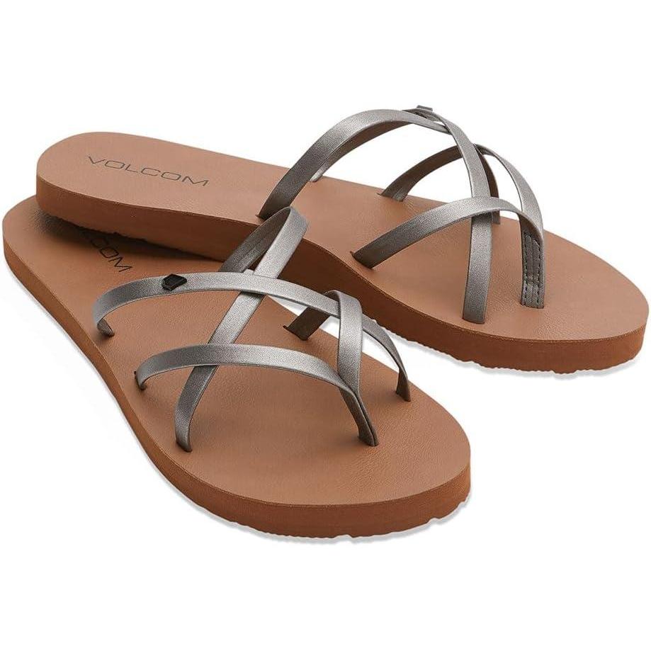 image:imageVolcom womens New School Strappy Flip Flop Sandal Flat Slide With Comfort Foam FootbedOld Gold