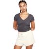 Volcom Women’s Lived in Lounge Rib Short Sleeve V Neck Top(Black)