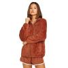 Volcom Women’s Pheelin Phuzzy Sherpa Crew Zip Fleece Sweatshirt(Dark Clay)