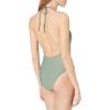 Volcom Womens Strappy One-Piece Swimsuit – Convertible Adjustable Straps, Eco-True Greenlon Fabric with Logo Badge(Dark Green)