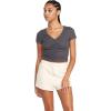 Volcom Women’s Lived in Lounge Rib Short Sleeve V Neck Top(Black)