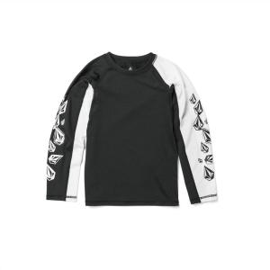 Volcom Boys Stone Jester Lycra Long Sleeve Rashguard 50+ Uv Protection Swim Shirt(Black White)