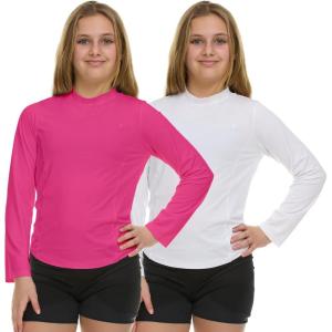 Volcom Girls Rash Guard 2 Pack Rash Guard for Girls Long Sleeve Swim Shirt SPF50+(Fuchsia)