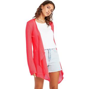 Volcom Women’s Go Go Wrap Open Front Cardigan Sweater (Regular & Plus Size)(Electric Coral)