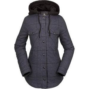 Volcom Womens Hooded Flannel Snowboard Ski Winter Hooded Shirt Jacket(Black S3)