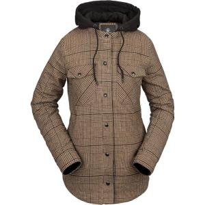 Volcom Womens Hooded Flannel Snowboard Ski Winter Hooded Shirt Jacket(Caramel S3)
