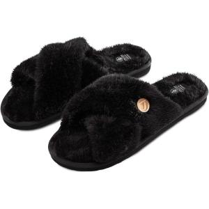 Volcom Women’s Lived in Lounge Faux Fur Slide Sandal(Black)