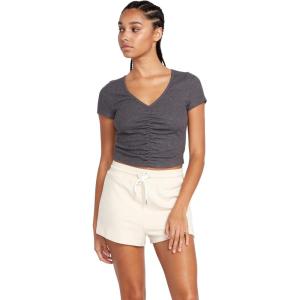 Volcom Women’s Lived in Lounge Rib Short Sleeve V Neck Top(Black)