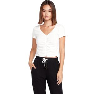 Volcom Women’s Lived in Lounge Rib Short Sleeve V Neck Top(Star White)
