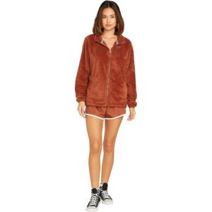 Volcom Women’s Pheelin Phuzzy Sherpa Crew Zip Fleece Sweatshirt(Dark Clay)