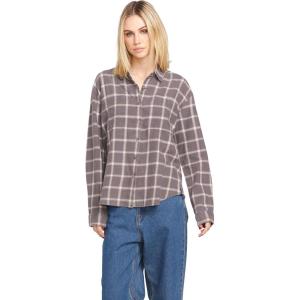 Volcom Womens Plaid to Meet U Long Sleeve Flannel Shirt(Dark Grey)