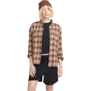Volcom Womens Plaid to Meet U Long Sleeve Flannel Shirt(Vintage Brown)
