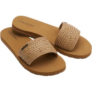 Volcom Women’s Simple Slide Sandal – Soft Padded Footbed, Synthetic Leather Strap, Cognac, 9