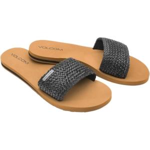 Volcom Womens Simple Slide Sandal – Soft Padded Footbed, Synthetic Leather Strap(Black)