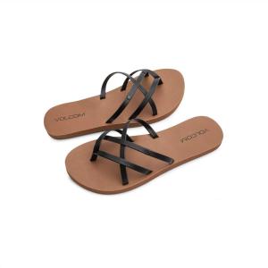 Volcom womens New School Strappy Flip Flop Sandal – Flat Slide With Comfort Foam Footbed(New Black)