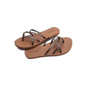 Volcom womens New School Strappy Flip Flop Sandal – Flat Slide With Comfort Foam Footbed(New Brown)