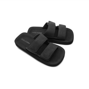 Volcom womens Squared Platform Velcro Strap Slide Sandal(Black)