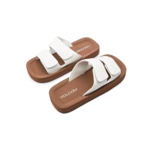 Volcom womens Squared Platform Velcro Strap Slide Sandal(White)