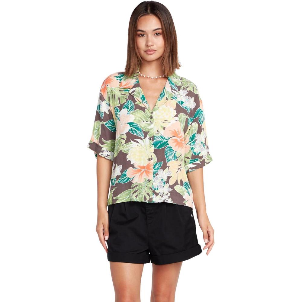 image:imageVolcom Womens Excapism Oversized Button Front ShirtSlate Grey