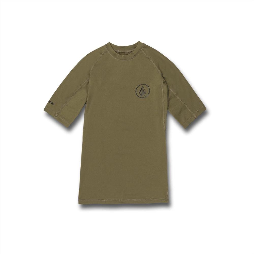image:imageVolcom Mens Solid UPF 50 Short Sleeve RashguardRash Guard ShirtMilitary