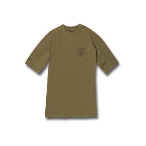 Volcom Men’s Solid UPF 50+ Short Sleeve RashguardRash Guard Shirt(Military 1)